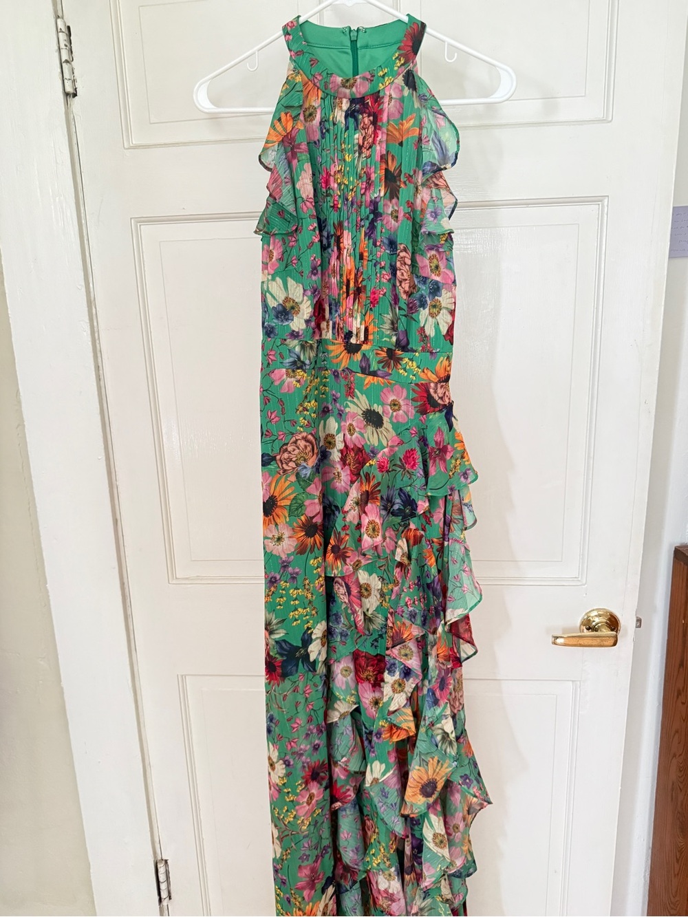Betsy & Adam Green Floral Ruffle Maxi Dress